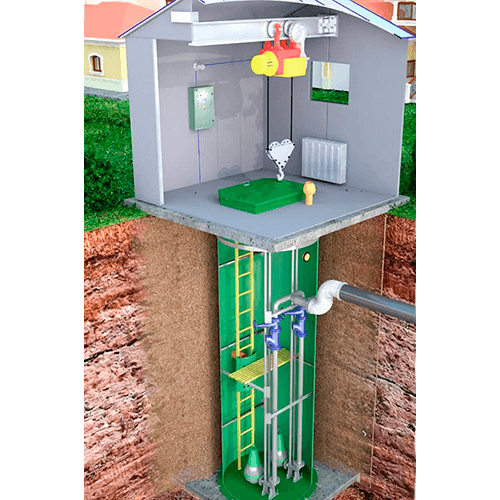 КНС подземного исполнения с погружными насосами и павильоном обслуживания